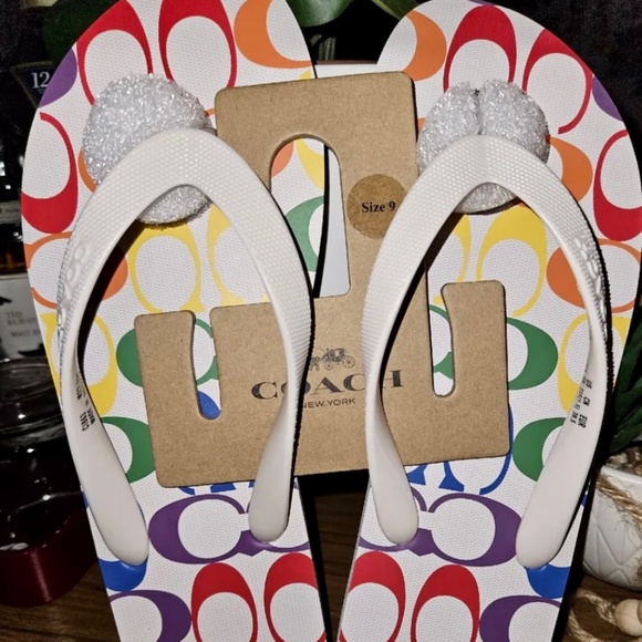 Brand New Women’s COACH flip flops;  Pride Rainbow Signature Collection - Picture 1 of 6